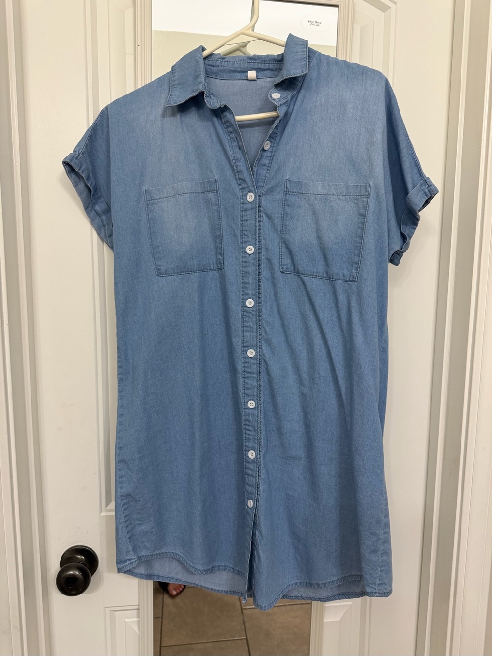SHEIN Light Blue Denim Shirt Midi Dress